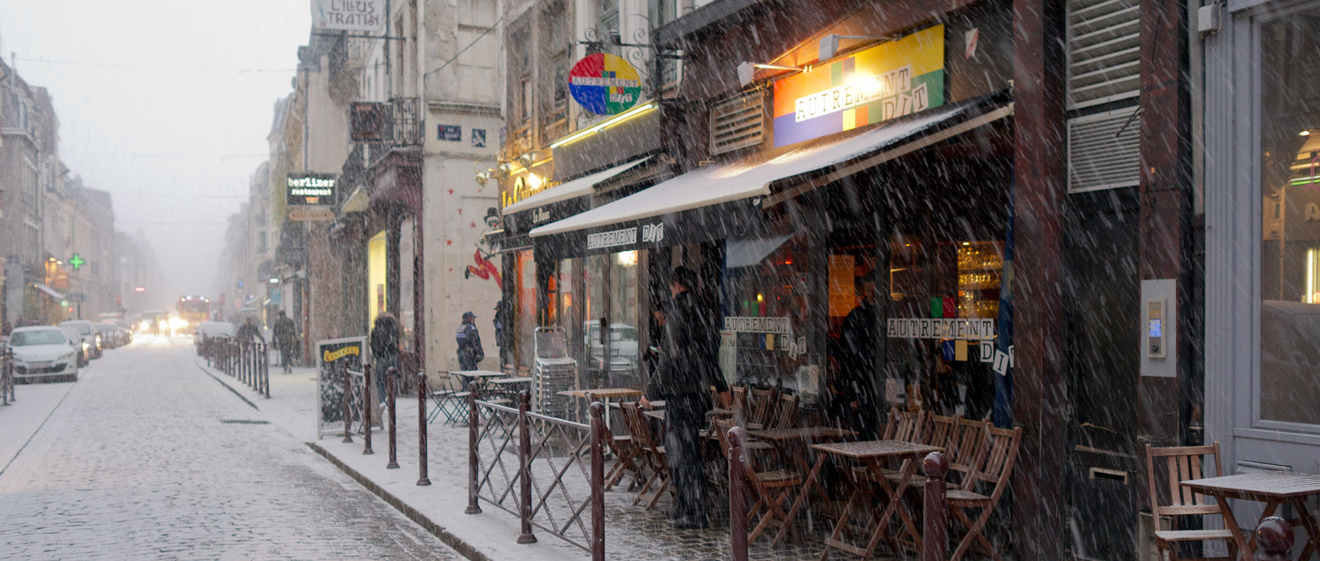 Averse de neige, rue Royale, à Lille.